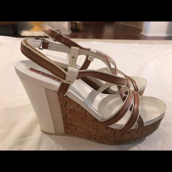 PRADA White Sport Platform Cork Sandal Wedge - Picture 5 of 5